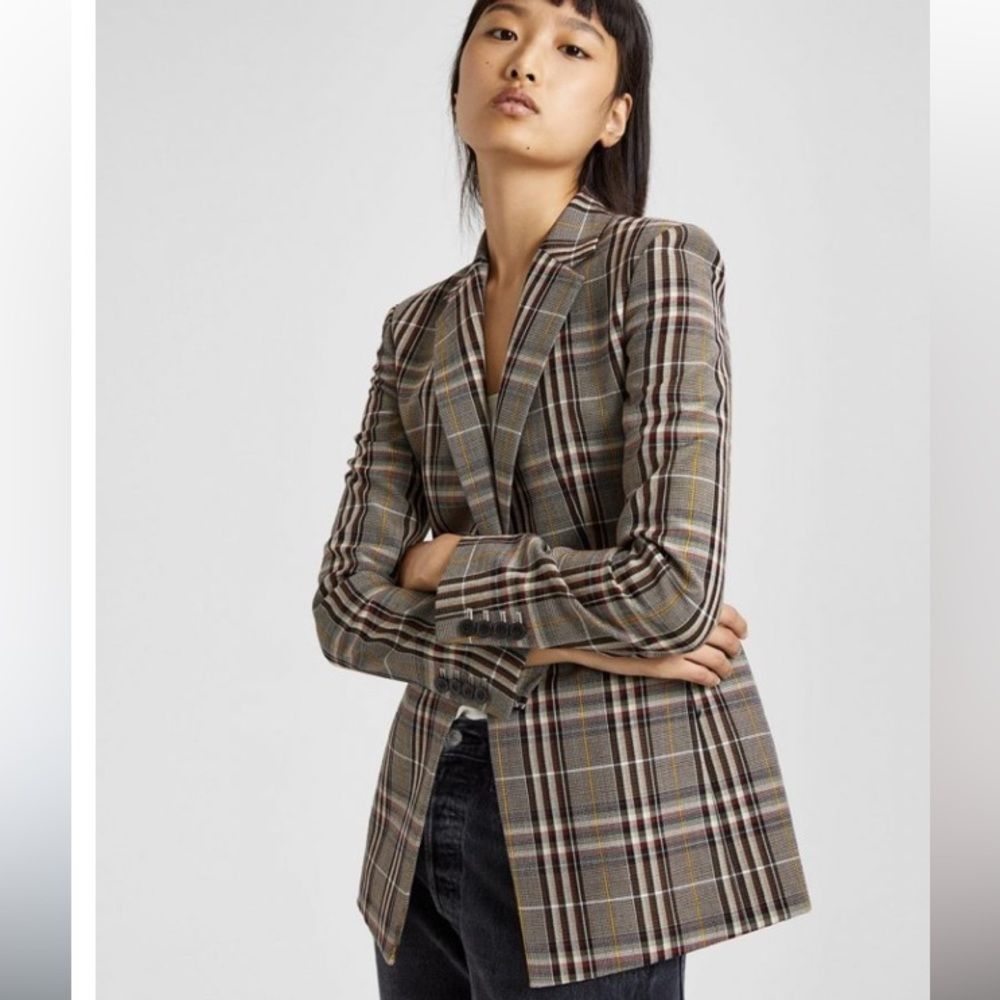 Theory Plaid Blazer in Brown and Gray